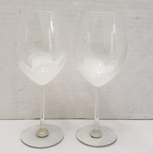 Tall Randy Strong Signed Artist Glass Wine Goblet White pull Clear Wave 80's 85 - Picture 9 of 16